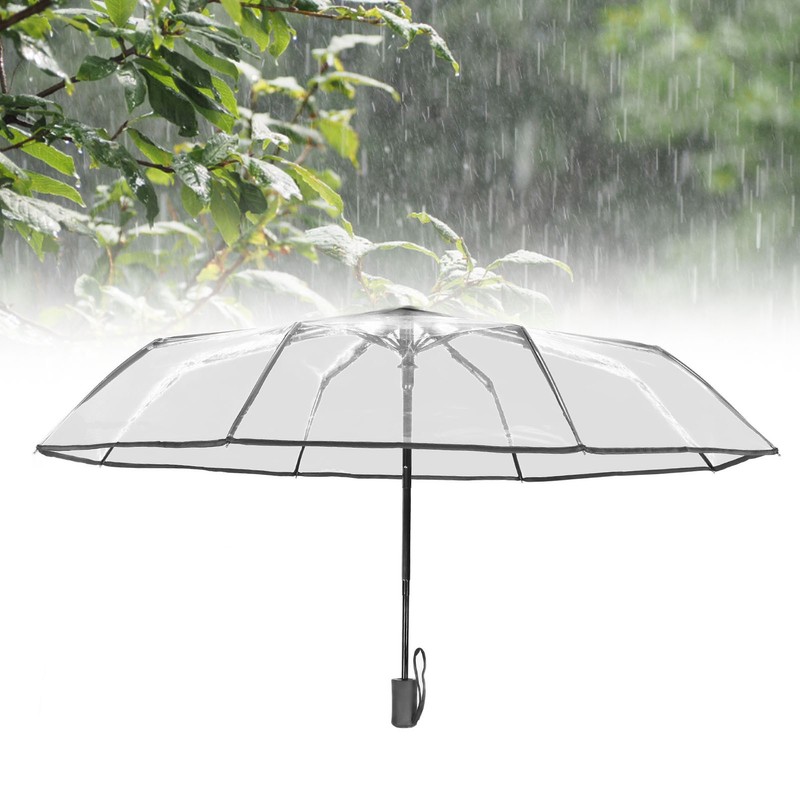 Compact Umbrella Black Transparent Automatic Design Sturdy Structure Travel Umbrella
