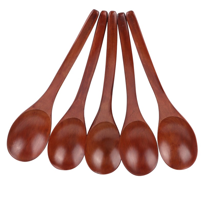 5Pcs Wooden Soup Spoon with Curved Handle Multi Purpose Rice