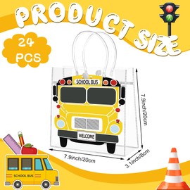 RZJSLSHANHAI 24 Pcs Back to School Gift Bags Bulk Plastic Gift Candy Treat Bags School Bus Goodie Bag with Handle Transparent Classroom Party Favors Handbag for Welcome Back to School New Semester