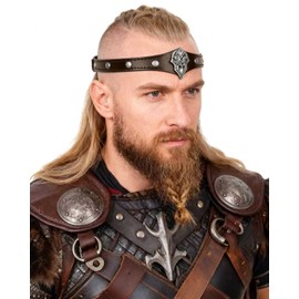 L'VOW Viking Leather Headpiece Medieval Adjustable LARP Headband Pirate Cosplay Renaissance Accessories(Silver