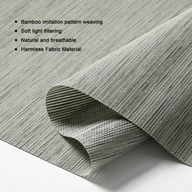 Persilux Custom Size Light Filtering Cordless Roller Blinds Natural Woven Stripes Fabric Thermal Insulation Privacy Roller Shades for Home,Office,Bedroom,Cyan Grey Color