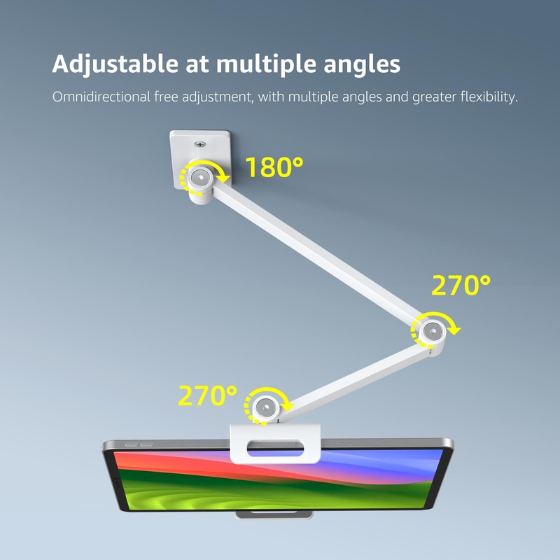 BEWISER Adjustable Tablet Wall Mount Holder, Swivel 360 Rotating, Compatible