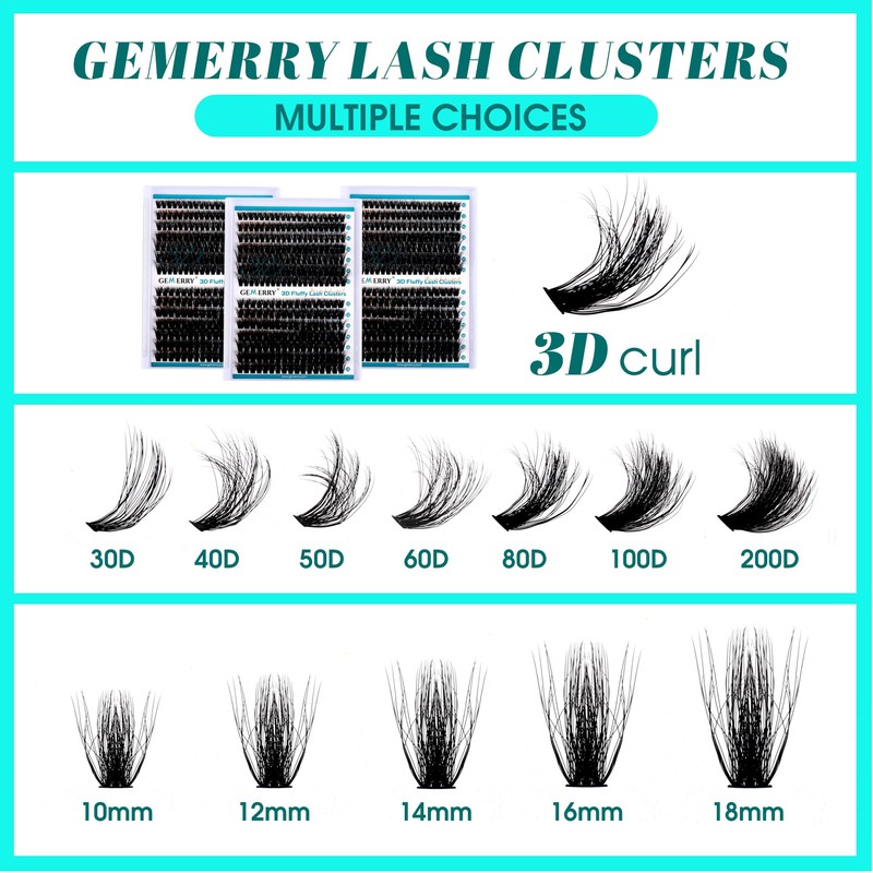 Individual Eyelashes, 3D Effect, 30D/40D DIY Cluster Eyelashes, 0.07 D