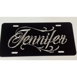 Diamond Etched Products Engraved Custom Monogram Name Scroll Car Tag Diamond Etched Metal License Plate