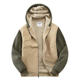 Fozexi Men's Hoodie Casual Long Sleeve Waffle Knit Drawstring Hoodies Zipper Thick Sweatshirts With Pocket Green/Khaki X-Large