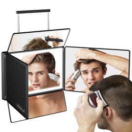 UHdod UHdod 5 Way Mirror for Hair Cutting with LED Light, 360 Barber Mirrors with Adjustable Height Brackets, Makeup Mirror for Self Cut, Shaving, Grooming, Good Gifts for Men Women