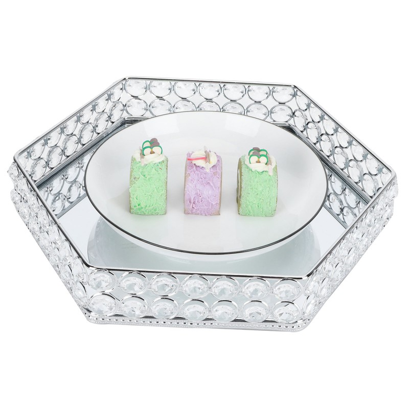 Crystal Tray Mirror Hex Shaped Multifunctional Dessert Pastry Fruit Storage