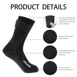nitescuba Neoprene Diving Socks,3MM Anti-Slip Water Fin Swim Socks for Scuba Snorkeling Surfing Kayaking, Black, Medium
