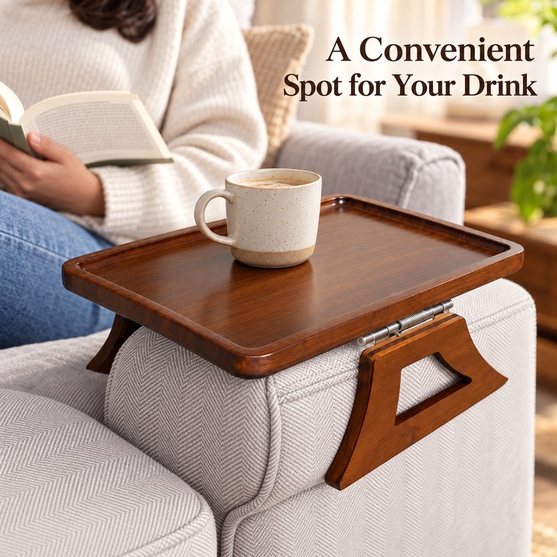 Wooden Sofa Armrest Tray for Living Room TV Time –