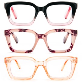 REAVEE 3 Pack Oprah Style Oversized Reading Glasses for Women Men Blue Light Blocking, Ladies Stylish RetroSquare Large Computer Readers (Pink Leopard/Black Pink/Tea 3.0x)