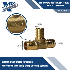XFITTING 10 Pack 5/8" Pex B Tee, Brass, 400 PSI, ANSI-61/NSF Certified, Underground & Behind Walls Use