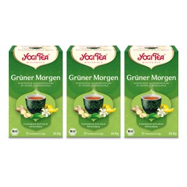 Yogi Tea - Green Morning, Ayurvedic Organic Spice and Herbal Tea, Mix of Green Jasmine Tea, Ginger, Lemon Peel, Yogi Tea Pack of 3, 3 x 17 Bags (51 Tea Bags Total), Ideal as a Gift