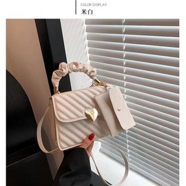 MakeMeChic Women's Heart Top Handle PU Leather Flap Bags Square Handbag Crossbody Bags - Color: White