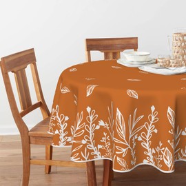 Horaldaily Fall Tablecloth 90×90 Inch Round, Thanksgiving Autumn Harvest Orange Wild Flowers Table Cover for Party Picnic Dinner Decor