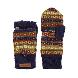 Pachamama Women Wool Fingerless Glove Mittens Handknitted Flecked Stripe Blue Multicoloured One-Size Handmade Extra Warm Fair Trade