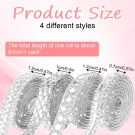 Molain 4 Rolls Self-Adhesive Shiny Rhinestone Ribbons, 1 Yards Bling Crystal Rhinestone Diamond Ribbon Silver Rhinestone Strips for DIY Crafts Wedding Decoration