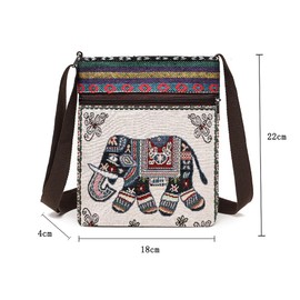 Qiwenr Elephant Shoulder bag, Crossbody bag, Elephant Messenger bag, Elephant Shoulder bag, Embroidered Shoulder bag, Embroidered Canvas Shoulder bag, Fashionable Canvas bag, Canvas bag