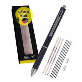 Online Multipen 4-in-1 | Ballpoint Pen & Pencil | Multifunctional Pen | 3 Ballpoint Pen Refills in Blue, Black and Red | Mechanical Pencil Lead | Includes Rubber