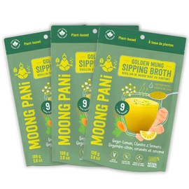 MOONG PANI Vegetable Broth Soup Powder (Ginger, Lemon & Turmeric) Gluten-Free, Detox, All Natural, Lower Sodium, Vegan, Keto, High Fiber & Protein, Plant-Based Mung Bean, 3 Pack