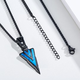 PCTJYFU Sterling Silver Opal Arrowhead Necklace for Women Men, 18in Black Braided Cord, Unisex Jewelry, Valentine's Day Gifts