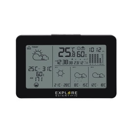 Explore Scientific WSH4103 Stazione meteorologica smart Wifi, sincronizzazione automatica dell'ora, piattaforma Tuya, temperatura, umidità e previsioni del tempo consultabili anche da App, nero