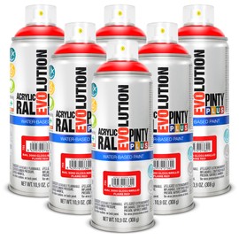 Pintyplus Water Based Spray Paint, 11oz. Greenguard Gold Certified, Low GWP Propellant, Low Odor, Gloss Red. Wood, Metal, Glass, Ceramics, Terra Cotta, Plastic, Pack of 6