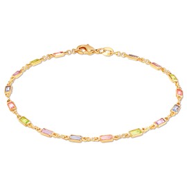 Barzel 18K Gold Plated Baguette Multi Stone Crystal Bracelet For Women, 7.5 Inches - Made In Brazil