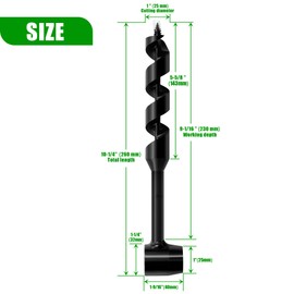 NICAVKIT 1" x 10" Long Scotch Eye Hand Wood Auger Drill Bit,1 Inch Hand Auger Wrench Manual Hole Maker for Bushcraft Settlers Gear Backpack & Camping Survival Tool