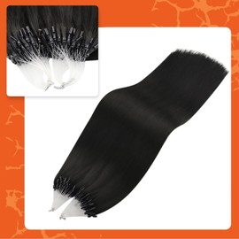 Full Shine Micro Beads Hair Extensions Black Hair Extensions 1g/s 50 Grams Micro Ring with Transparent Wire Hair Extensions Human Hair 14 Inch Real Hair Extensions
