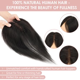 Silk-co Hair Topper Real Hair 21 g, 8 x 11 cm Hand-Tied Base Toupee Women, Clip-In Hairpieces with Lace Silk Base, No Fringe, 27 cm, #1B Natural Black
