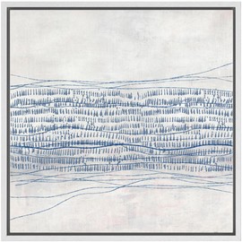 SIGNWIN Framed Canvas Print Wall Art Grunge Blue Gray Industrial Line Pattern Abstract Shapes Illustrations Modern Art Decorative Minimal Calm/Zen for Living Room, Bedroom, Office - 16"x16" White