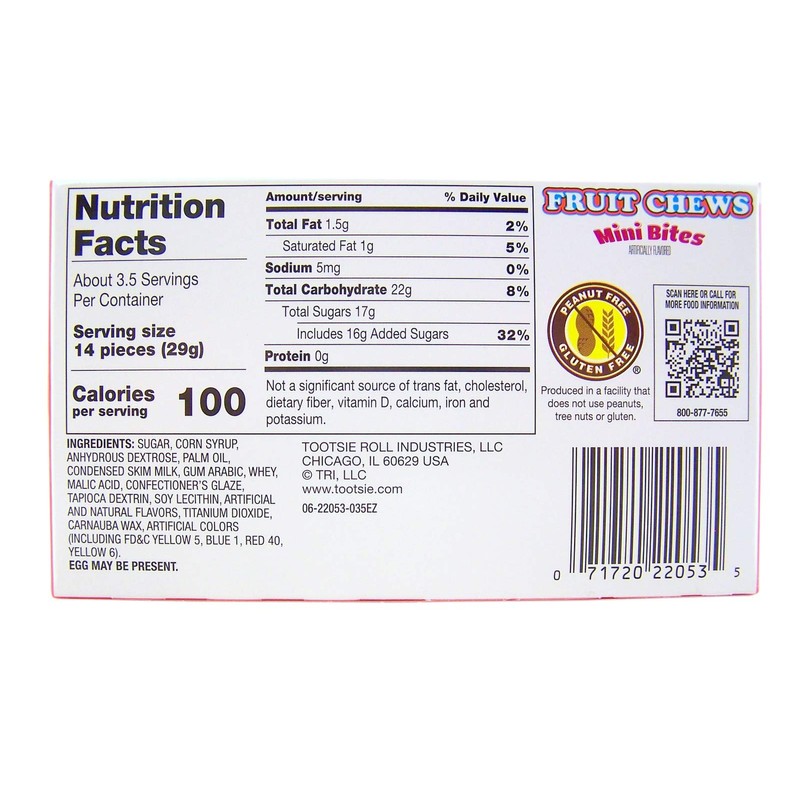 Fruit Chews Mini Bites Candy Coated Chews Movie Theater Box,