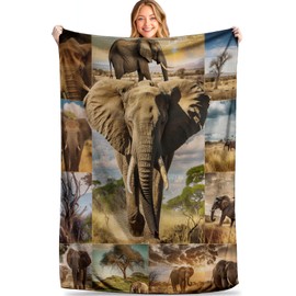 MIEPOS Elephants Throw Blanket - Ultra Soft, Cozy Plush Flannel - Lightweight, Warm, and Fuzzy, Perfect for Couch, Office, or Travel - Fluffy, Decorative Home Accessory 50×60 Inch