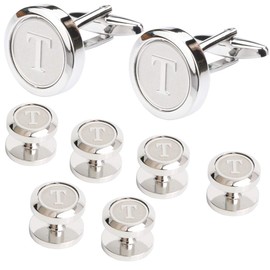 Dannyshi Mens Cufflinks and Studs Tuxedo Shirts Business Wedding Initials Alphabet A-Z Gift Set (T)