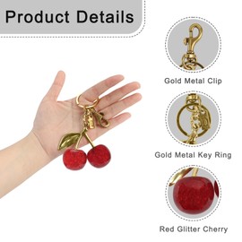 U+U Cherry Bag Charms with Letters for Women, Glitter Cute Keychain for Home and Car Keys, Handbags, Backpacks, and Purse Accessories for Decoration (D, Gold and Red)