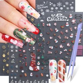 U-Shinein 10 Sheet Christmas Nail Stickers, Christmas Nail Art Stickers Decals Self-Adhesive, Snowflake Snowman Nail Supplies, Holiday Nail Art Design Decoration Accessories, DIY Nails for Women.