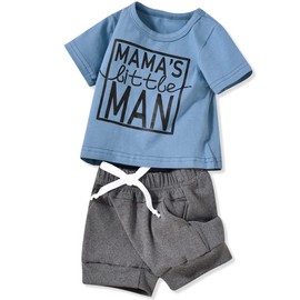 Aalizzwell 3-6 Months Infant Baby Boys Summer Clothes T Shirt Shorts Outfit Spring Clothing Little Mamas Man Blue Gray