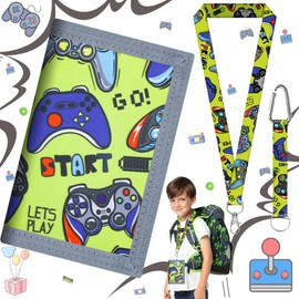 lankai Children's Purse, Children's Boys' Cartoon Purse, Game Console, Wallet with Velcro Fastening, with 2 Lanyards (Game Console Theme), black, Modern