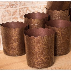 Panettone 8 oz Round Italian Non-Stick Brown Design Paper Pan - 8.9 x 8.5 cm by SHSH Trade Group