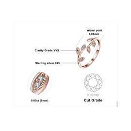 JewelryPalace Olive Leaf Cubic Zirconia Open Adjustable Rings, 14K Rose Gold Plated 925 Sterling Silver Rings for Women, Simulated Diamond Cuff Finger Thumb Band Ring, Womens Jewelry Gifts