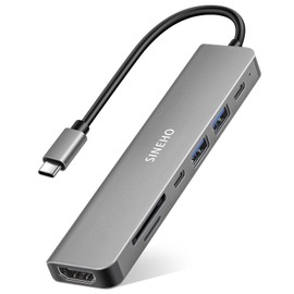 SINEHO 7-in-1 USB C Hub Multiport Adapter with 4K@30Hz HDMI, 100W PD, USB 3.0, USB 2.0, USB-C Data Port and SD/TF Card Reader - Compatible with MacBook, Dell XPS, Surface Pro and More