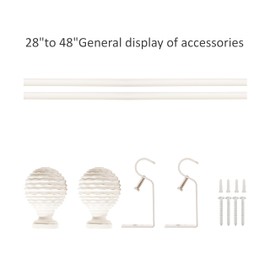 eTeckram 5/8" Single Curtain Rod with Boule Finials (Weathered White, 28''-48'')