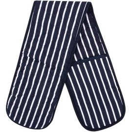 100% Cotton Heat Resistant Stripe Double Oven Glove Mitt for Home Kitchen Restaurant Hot Oven Pots Kitchen Tray Pans-Navy