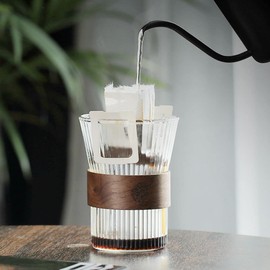 HOOPZOZA 2 Set 10 OZ Glass Coffee Cup Espresso Cup Tea cup with Heat Insulation Wood Chips 310mL (2Y-310)