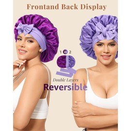 Coubeau Double-Sided 100% Silk Bonnet for Sleeping - 19 Momme Mulberry Silk Sleep Cap for Curly and Frizzy Hair