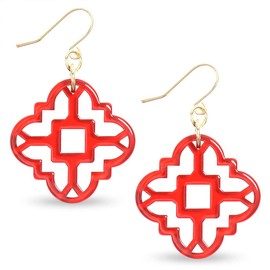 ZENZII Modern Mosaic Acrylic Resin Drop Dangle Earrings for Women Fashion Jewelry (Red)