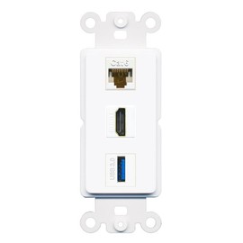RiteAV 1 Port CAT6 HDMI USB-3 Coupler Jack Insert Rocker Module Female-Female for Decorative Wall Cover Face Plate [White]