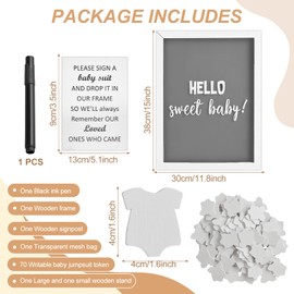 Baby Shower Guest Book Alternatives Set Hello Sweet Baby wooden Token Frame Keepsake for 70 Guests Little Wishes Signature Memory Book Alternatives Decor with Welcome Sign & Bodysuit Wood Slices