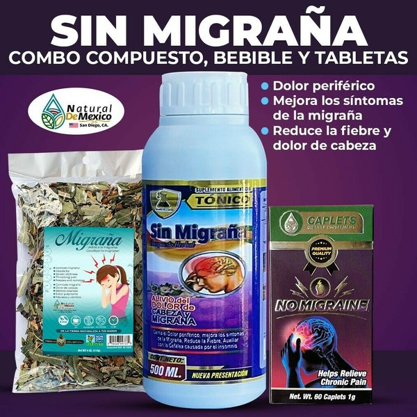 Tierra Naturaleza Without Migraine Combo Compound, Drinkable and Caplets Headache Migraine Premium