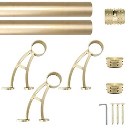 Bar Mount Foot Rail Kit, Satin Golden Finish Stainless Steel Tubing w/Internal Connector, Bar Mount Foot Rail Bracket (Flat End Cap, 8 ft (48 in x 2))